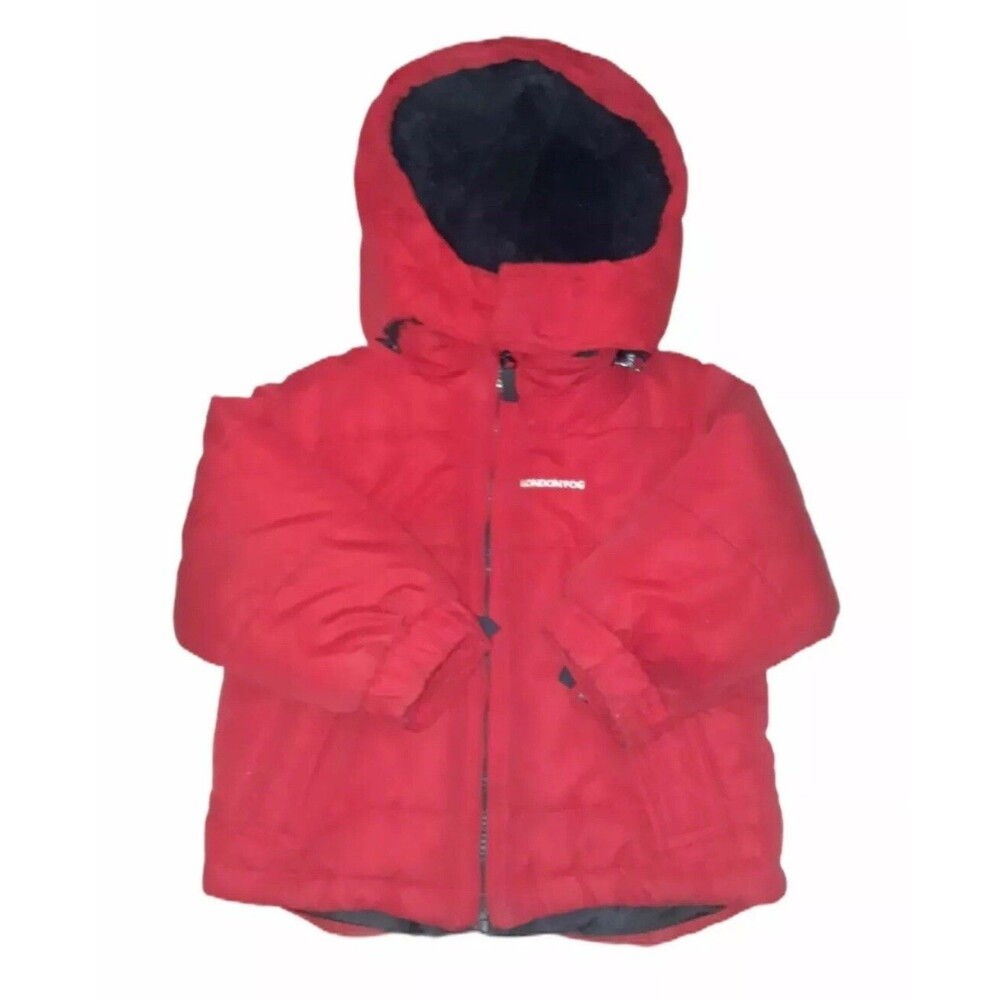 London Fog quilted red lined babay boy hooded coat size 3T